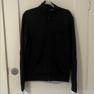 Vince Men's Black Zip Up Sweater Front Pocket Elbow Patch Size Small